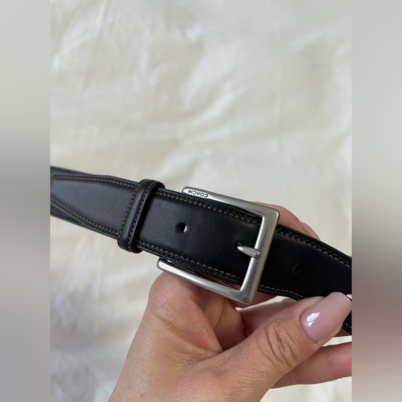 Coach | Men’s 36 | Black Leather Dress Belt | Silver Tone Hardware | Vintage - Picture 1 of 12